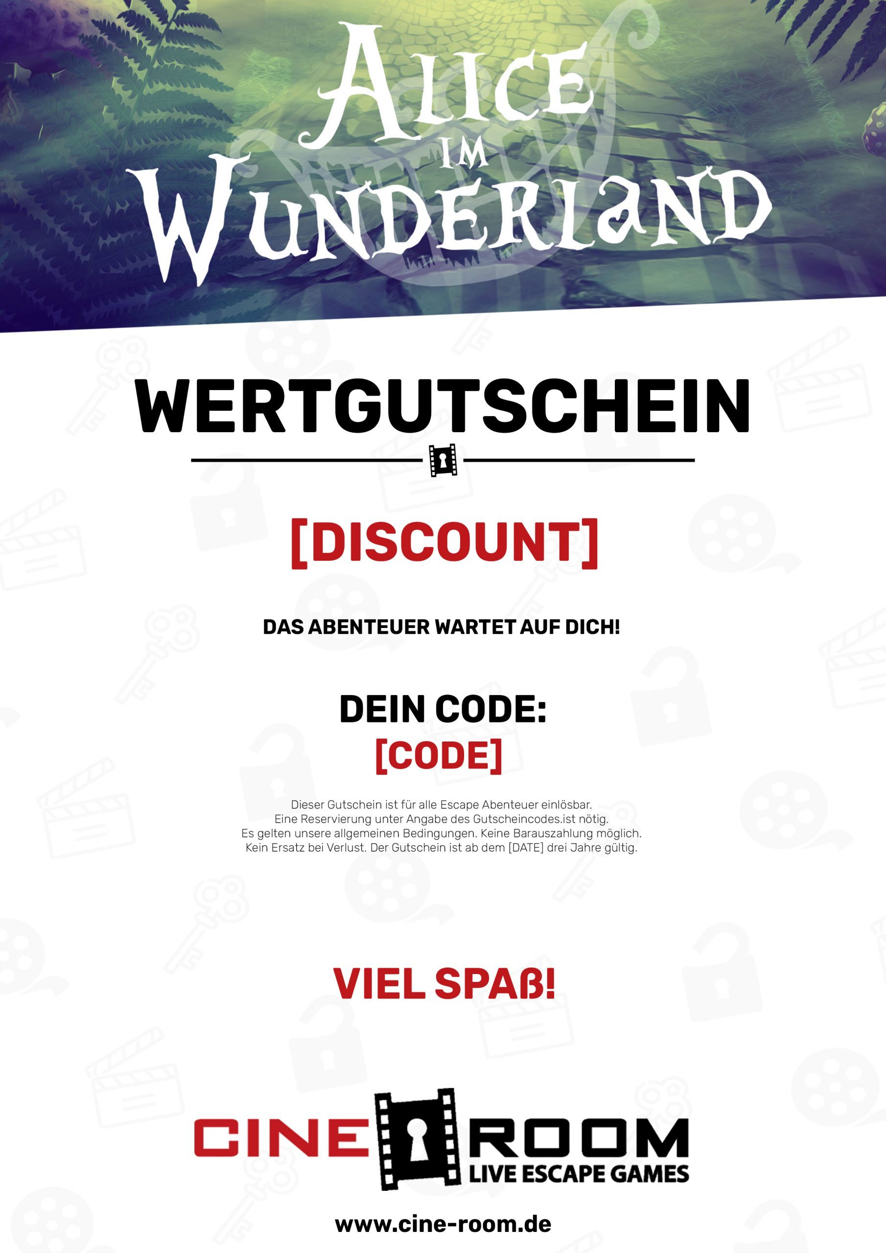 Voucher design “Alice in Wonderland” – CineRoom Bamberg