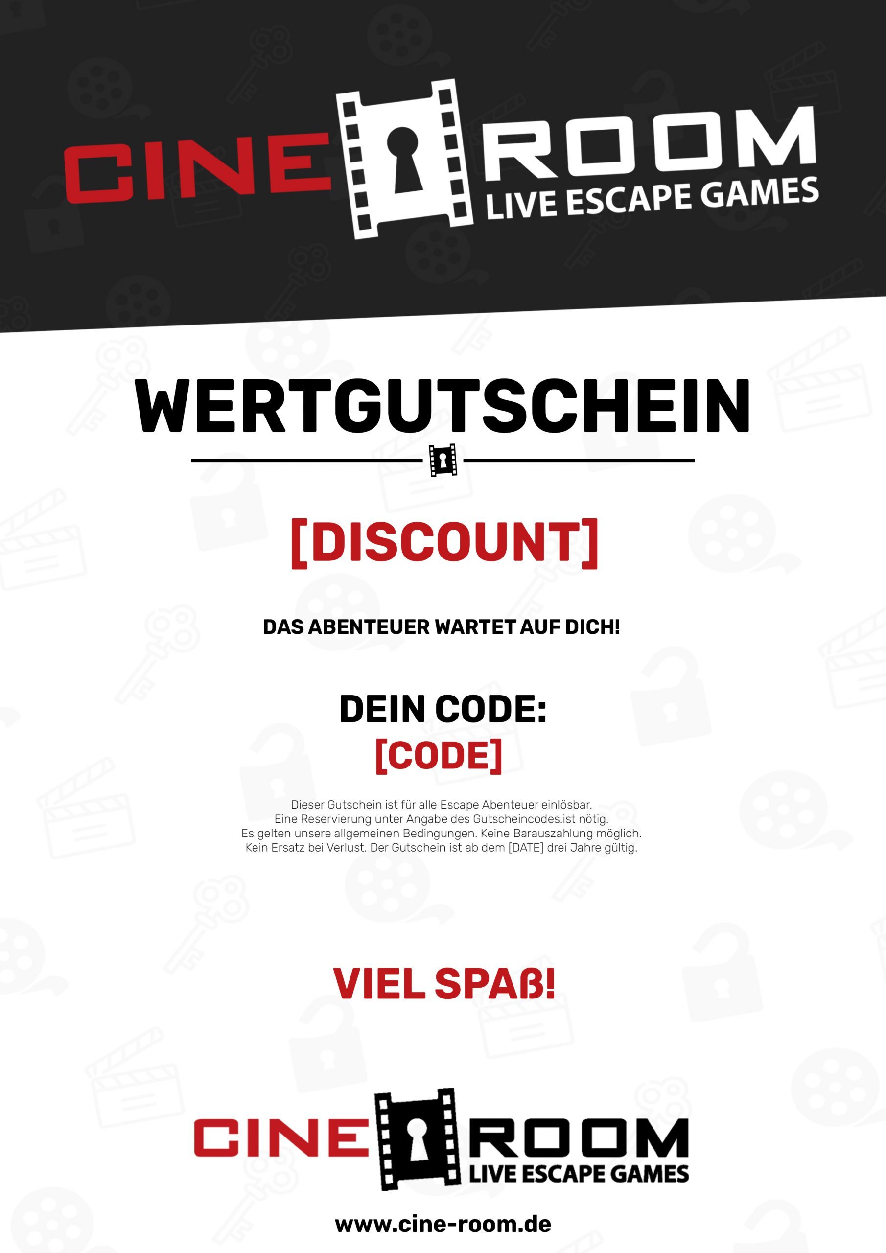 Voucher design “CineRoom” – escape room gift voucher Bamberg