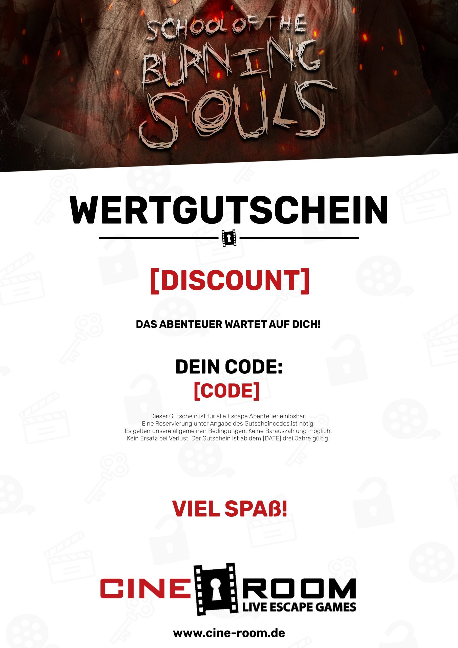 Voucher design “School of the Burning Souls” – CineRoom Bamberg